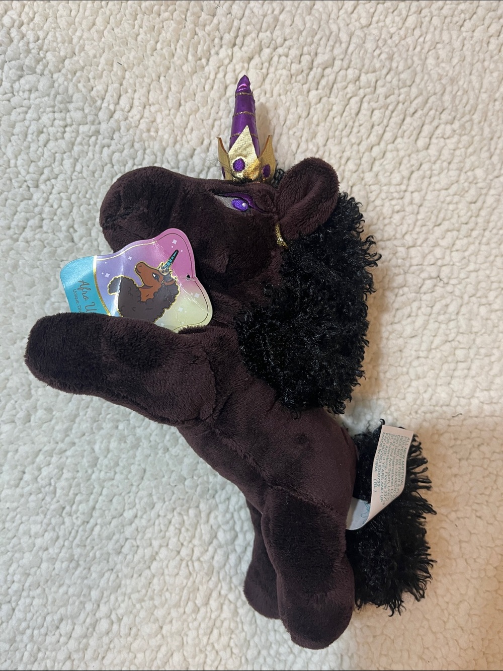 Afro Unicorn Dark Brown Plush Pony / Pegasus NWT | Magical Plush